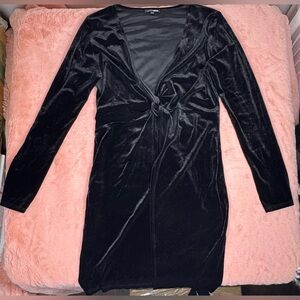 Fashion Nova Black Velvet Long Sleeve Dress